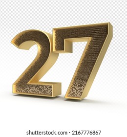 3D render number 27 luxury for anniversary, birthday, gold style