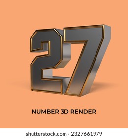 3d render number 27 SILVER GOLD STYLE