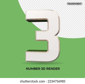 3D render number 3 blue white transparent