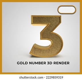 3D Color dorado número 3 transparente