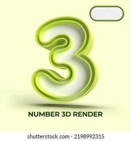 3D procesado número 3 color blanco verde para el diseño de elementos, número de niños, número lindo