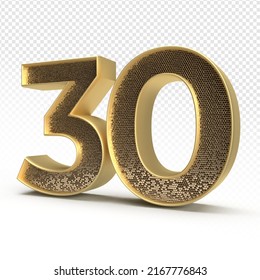 3D render number 30 luxury for anniversary, birthday, gold style