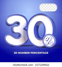 3D render number 30% percentage  sale progress blue