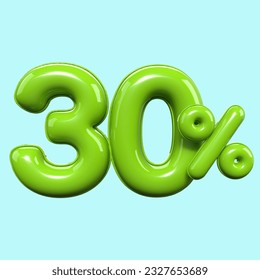 3d render number 30% PERCENTAGE GREEN
