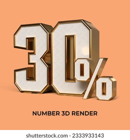 3d render  number 30% percentage gold and white