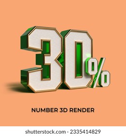 3D render number 30% percentage sale green color