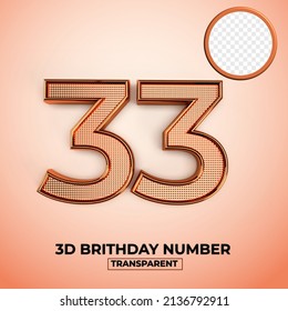 3D Render number 33 of brithday transparent element, gold style, easy copy