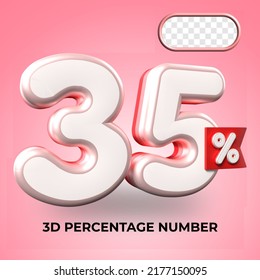 3D-Darstellung Zahl 35 % Rot Farbrabatt, Fortschritt, Verdienst, PNG, transparent