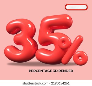 3D render number 35 % percentage RED plastic, balloon, sale discount, progress, shop kid sale