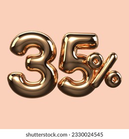 3d render  number 35% percentage gold