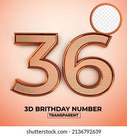 3D Render number 36 of brithday transparent element, gold style, easy copy