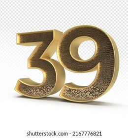 3D render number 39 luxury for anniversary, birthday, gold style