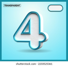 3D render number 4 blue white transparent