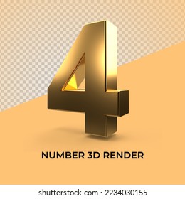 3D Render number 4 gold transparent