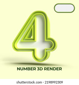 3D render number 4 green white colors for element design, kids number, cute number