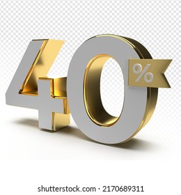 3D render number 40% luxury for anniversary, birthday, gold style