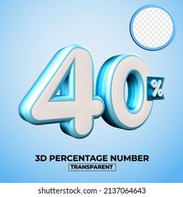 3D render number 40 percentage for sale discount, progress report, info data financial blue colors