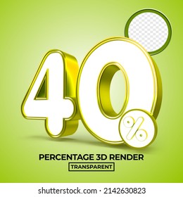 3D render number 40 percentage for sale discount, progress report, info data financial green color