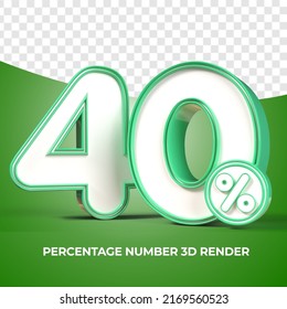 3D render number 40% percentage green discount,progress,earning, PNG, transparent