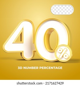 3D render number 40% percentage  sale progress Yellow color