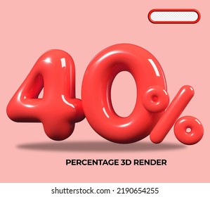 3D render number 40 % percentage RED plastic, balloon, sale discount, progress, shop kid sale