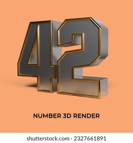 3 d renderizado número 42 SILVER ESTILO ORO