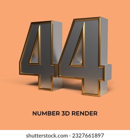 3d render number 44 SILVER GOLD STYLE