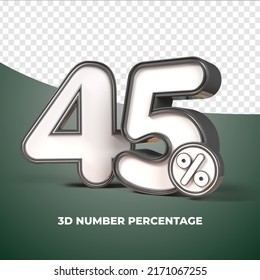 3D-Darstellung Zahl 45% Rabatt, Fortschritt, Verdienst, PNG, transparente schwarze Farbe