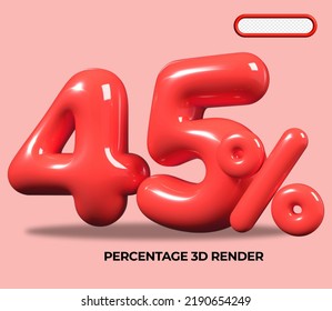 3D-Renderingnummer 45 % RED-Plastik, Ballon, Rabatt, Fortschritt, Shop Kind Verkauf