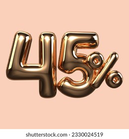 3d render  number 45% percentage gold