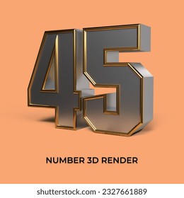 3d render number 45 SILVER GOLD STYLE