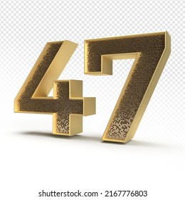 3D render number 47 luxury for anniversary, birthday, gold style