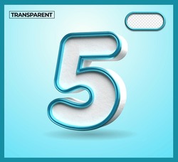 3D Render Number 5 Blue White Transparent