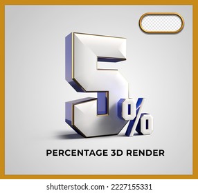 3D Render number 5% blue white color