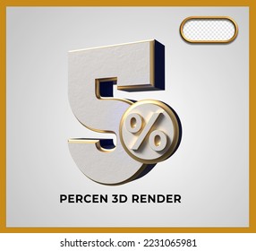 3D Número de representación 5% color oro y blanco transparente 