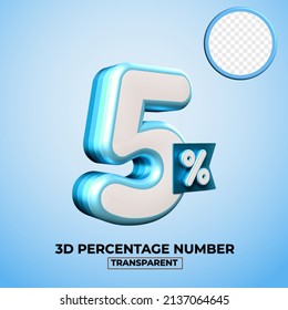 3D render number 5 percentage for sale discount, progress report, info data financial blue colors