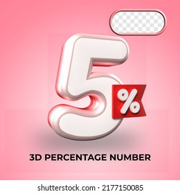 3D render number 5% percentage Red color discount,progress,earning, PNG, transparent