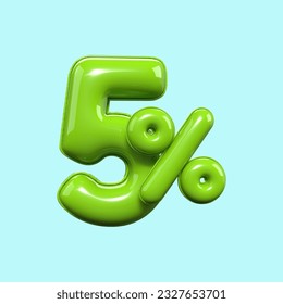 3d render number 5% PERCENTAGE GREEN