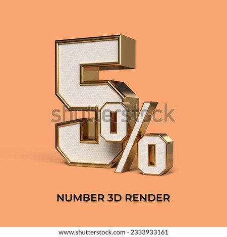 3d render  number 5% percentage gold and white