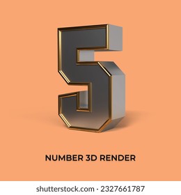 3 d renderizar número 5 SILVER GOLD ESTILO