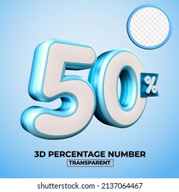 3D render number 50 percentage for sale discount, progress report, info data financial blue colors