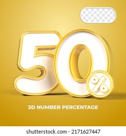 3D render number 50% percentage  sale progress Yellow color