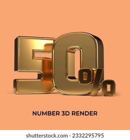 3d render  number 50% percentage gold