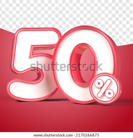 3D render number 50% percentage Red discount,progress,earning, PNG, transparent