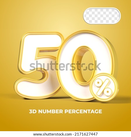 3D render number 50% percentage  sale progress Yellow color