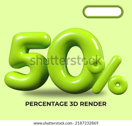 3D render number 50% percentage green plastic, balloon, sale discount, progress, shop kid sale