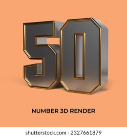 3d render number 50 SILVER GOLD STYLE