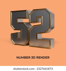 3d render number 52 SILVER GOLD STYLE