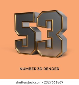 3d render number 53 SILVER GOLD STYLE