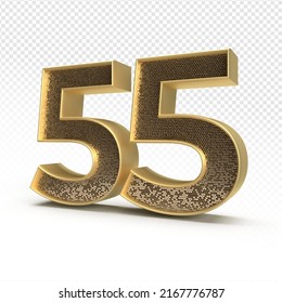3D render number 55 luxury for anniversary, birthday, gold style